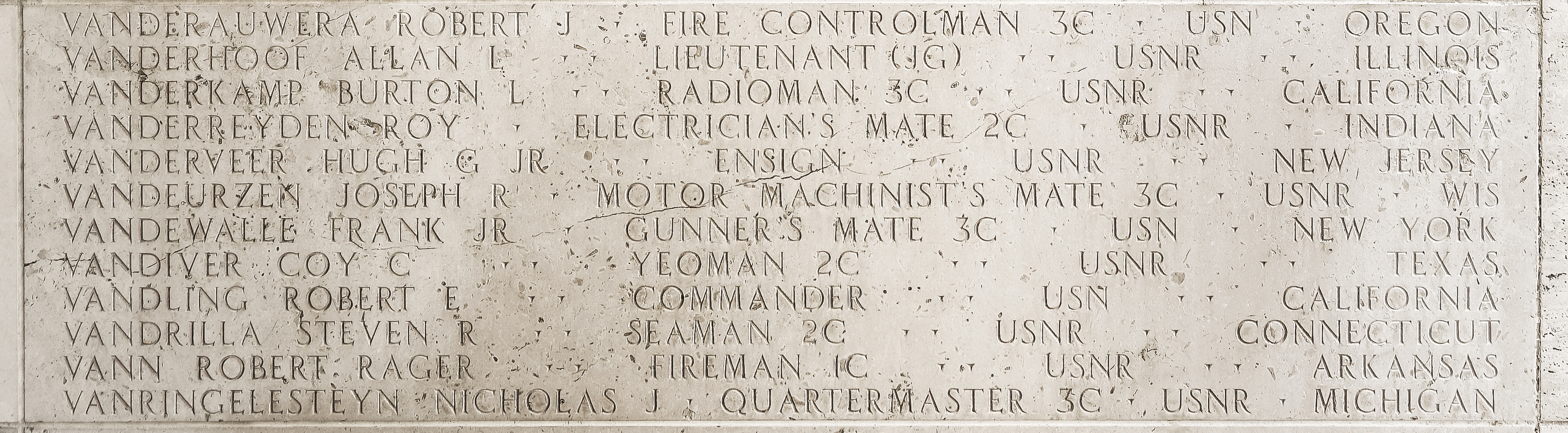 Robert Rager Vann, Fireman First Class